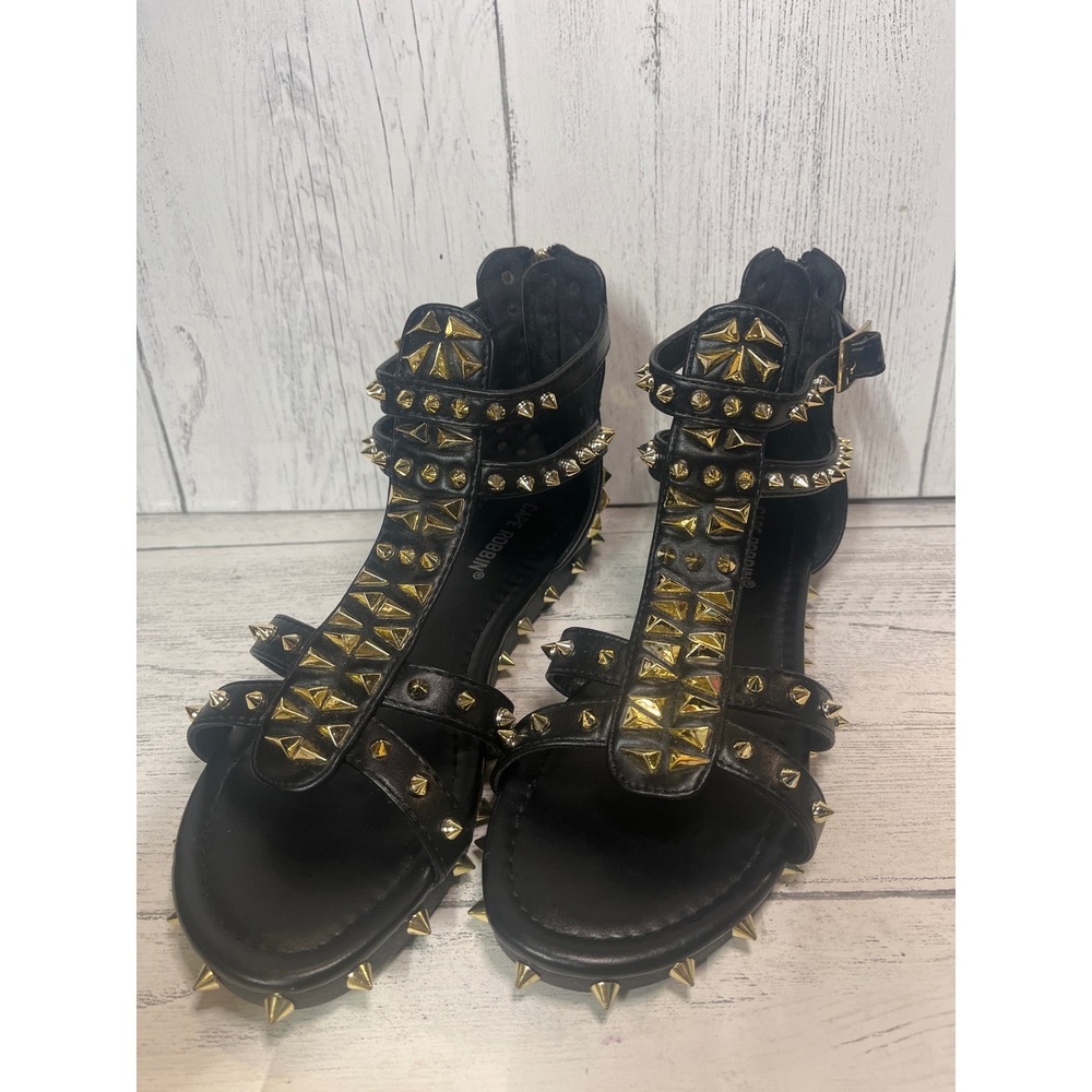 Cape Robbin Black Leather Gold Spiked Studded‎ Gladiator Sandals SZ 5.5